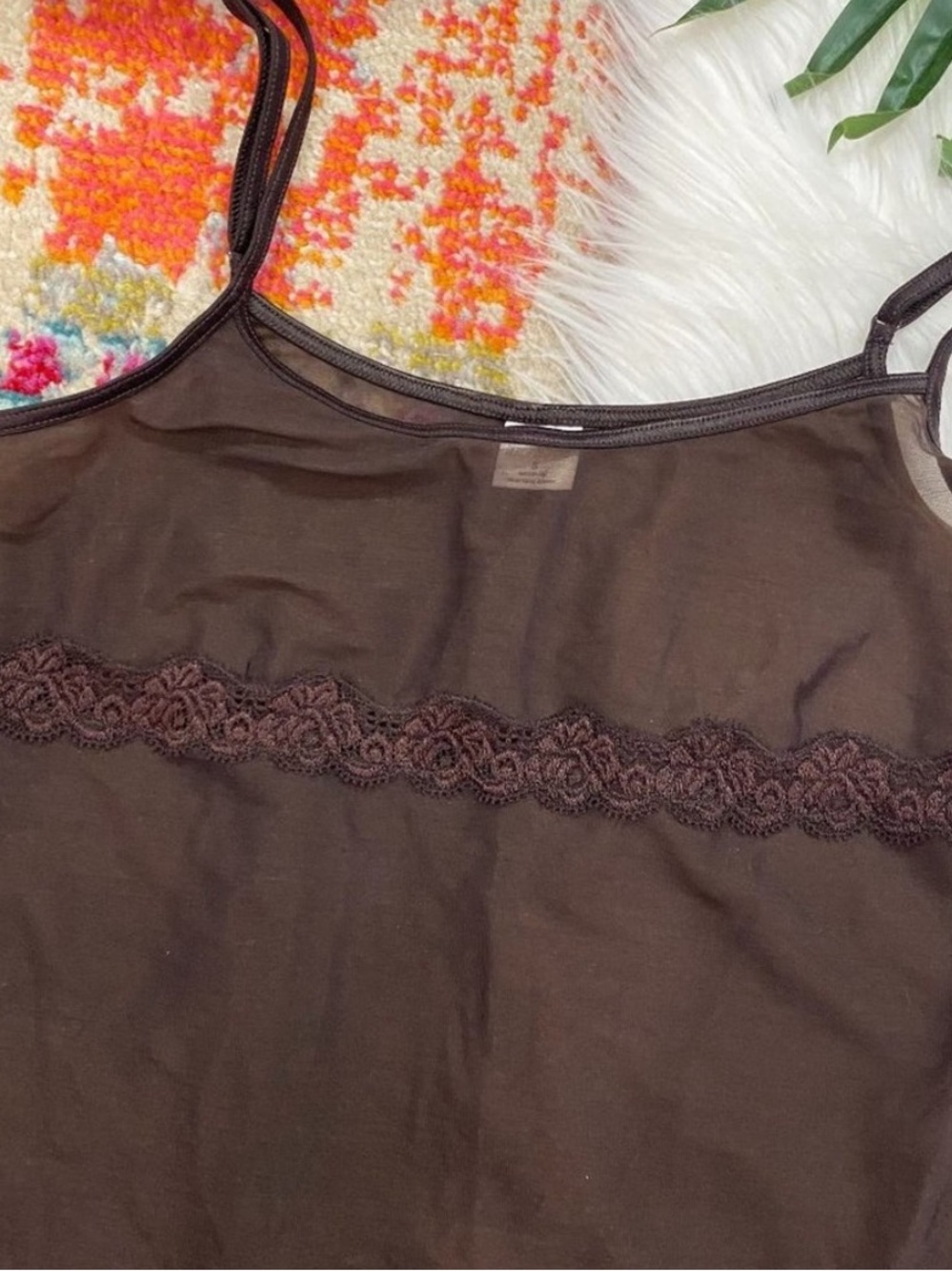 Vintage Y2K 2000s Express Brown Sheer Cropped Tank Top Crop Top Small